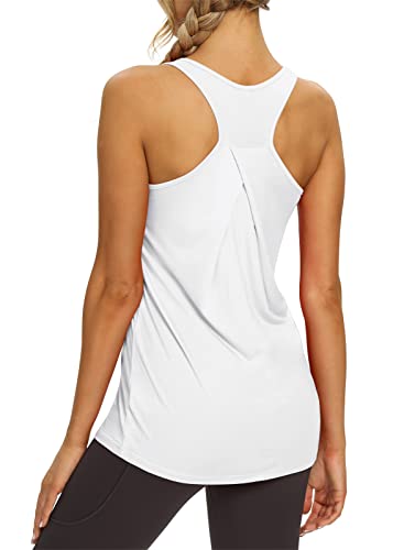 Image of Mippo Womens Long Workout Tops Racerback Athletic Yoga Gym Tank Top Sports Tennis Shirt