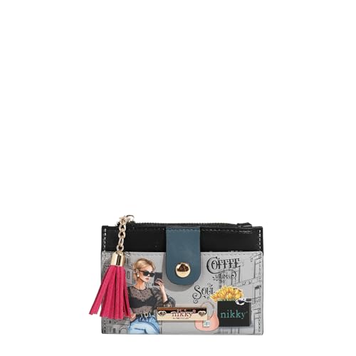 Nicole Lee NIKKY Zip Card Holder with ID Window, Vegan Leather (URBAN COFFEE DREAM)