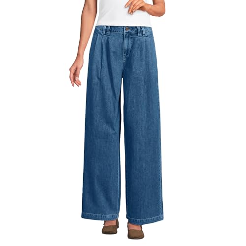 Lands' End Women's Lightweight Denim Mid Rise Pleated Slouchy Jeans