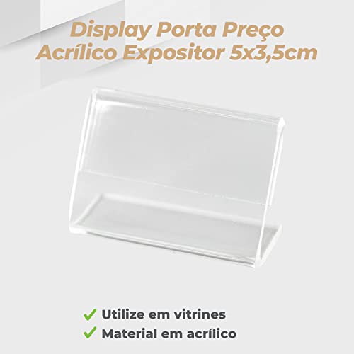 Kit Display Porta Preço Acrílico 5x3,5cm - 50 Unidades