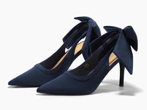 Coutgo Womens Slingback High Heels Bow Closed Pointed Toe Pumps Party Dress Shoes, Navy Blue, Size 9 by Coutgo - Used condition - Image 4