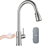 Cooltens - Grifo de cocina sin contacto, con sensor de movimiento y manos libres con rociador desplegable de níquel...