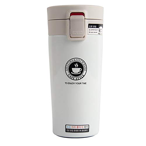 BJ-SHOP Termo, Taza Termo de Viaje Termoaisladas con Aislamiento Taza de Termo Acero Inoxidable Termo de Cafe Portatil Taza Coche (A-White)