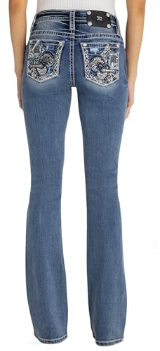 Miss Me Women's Royal Rebellion Fleur De Lis Mid Rise Bootcut Jeans