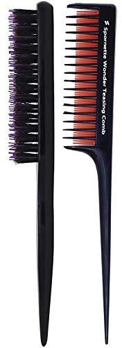 Spornette Teasing Brush & Comb Set - Includes Little Wonder Boar & Tourmaline Nylon Bristle Teasing Brush #111 & Triple Teasing Comb #TC-1, for Back Brushing, Combing, Creating Volume, Slicking Hair