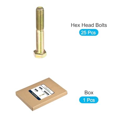Image of METALLIXITY Hex Bolts (1 /2-13x3) 25Pcs, Carbon Steel Zinc Plated UNC Hex Head Screw Bolt Machine Screws - for Furniture Repair, Yellow