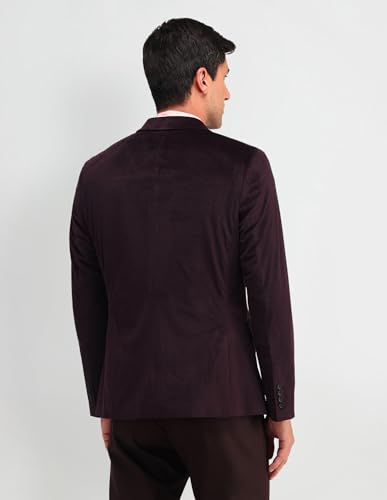Image of Arrow Men's Red Textured Notch Collar Long Sleeve Formal Polyester Slim Fit Blazer