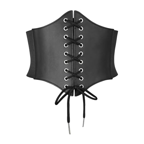 Greenery-GRE Wide Elastic Corset Belt for Women Lace Up Waspie Waist Belt Vintage Gothic Steampunk Pirate Halloween Costume
