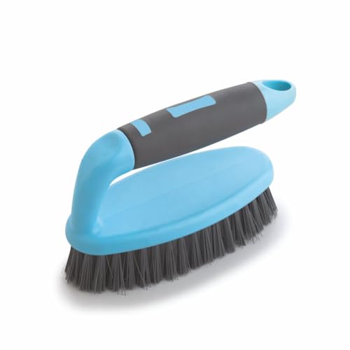 Image of Homeor Tile Scrubber Plastic Brush | Ideal for Bathroom, Kitchen, Sink and Floor Tile Cleaning Tool with Flexible Bristles and Sturdy Grip Handle, Pack of 1, Blue & Black