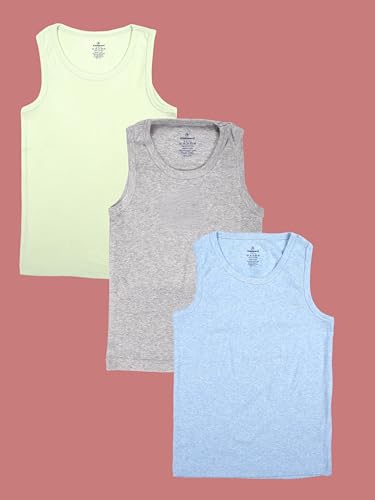 Image of KiddoPanti Boys 100% Cotton Vest Pack of 3 | Cotton 1x1 Rib Knit Sleeveless Innerwear | Soft & Breathable Kids Vest