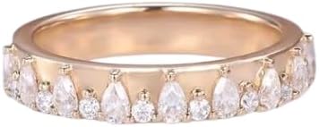 Pear Round Cut Moissanite Diamond His or Her Ring, Vintage Yellow Gold Plated Diamond Wedding Band Women, Half Eternity Stacking Band Gifted For Her.size 3-12.
