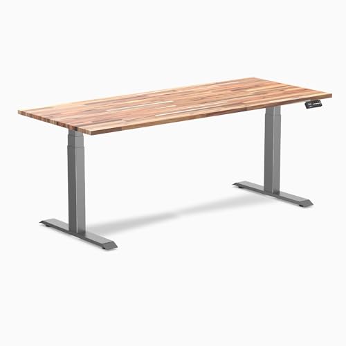 Image of Desky Electric Standing Desk, 72 x 30 inch Softwood Height Adjustable Sit Stand Desk, Dual Motor, Memory Presets, Ergonomic Workstation for Home Office - Acacia Wood Top