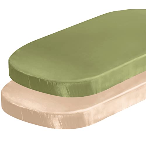 Image of SiinvdaBZX 2 Pcs Satin Bassinet Sheets for Baby Hair, Beige & Sage Green | Silk-Like Soft Bassinet Fitted Sheets for Hourglass, Oval & Rectangular Bassinet Mattress