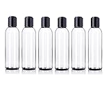 ljdeals 4 oz Clear Plastic Empty Bottles with Black Disc Top Caps, Squeezable Refillable Containers for Shampoo, Lotions, Cream and more Pack of 6, BPA Free, Made in USA