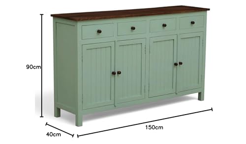 Image of Solid Wood Madrid(L) Sideboard for Living Room | Kitchen Storage Cabinet | Crockery Storage Unit | Storage Cabinet (Finish- Scratch Resistant Tubaq Top and Sage Green)