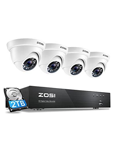 ZOSI 4K Ultra HD Security Cameras System with 2TB Hard Drive, 4Channel H.265+ 4K (3840x2160) Video DVR and 4PCS 4K (8MP) Indoor Outdoor Home Surveillance Dome CCTV Cameras with 150ft Night Vision