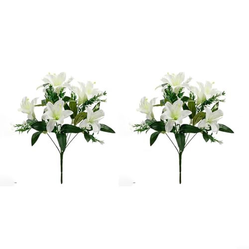 Advokingtap Ramo de lirios artificiales, flores de seda, realista, decoración del hogar, centro de mesa, 40 x 20 x 10 cm (blanco)