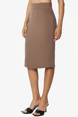TheMogan Women's Versatile Elastic High Waist Soft Knit Bodycon Pencil Knee Midi Skirt3
