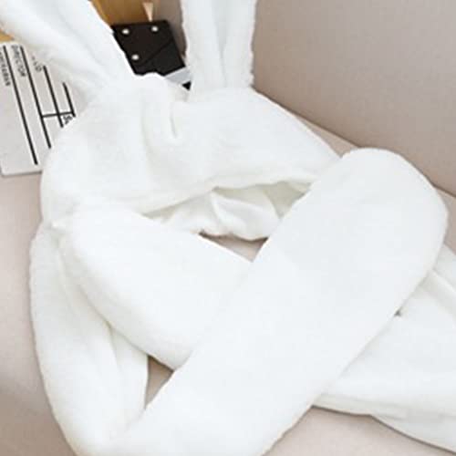 Sweet Hat Scarf Winter Warm Plush Hoodie Hat for Halloween New Year Thanksgiving White4
