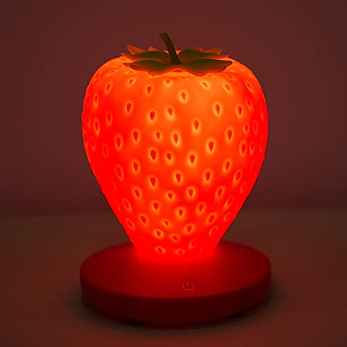 Image of Mudder Strawberry Night Light Cute Silicone Strawberry Lamp LED Decorative Night Light Kawaii Fruit Gifts 3 Modes Touch Gift for Room Decor(Red)