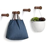 Jetec 4 Pack Wood Wall Hooks 3' Wooden Coat Hook Solid Walnut Hat Pegs Wall Mounted Heavy Duty Brown Towel Hangers Rustic Entryway Organizer Large Racks for Hanging Clothes Bag Potted Plants