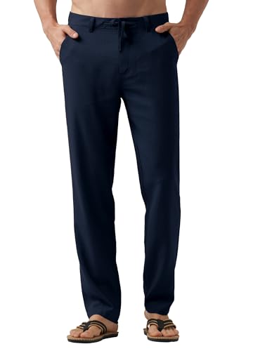 Image of Willit Men's Linen Pants Casual Lightweight Drawstring 29 inch 30 inch 32 inch