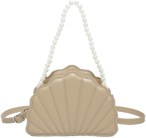 WTQZFRNSB Pearl chain handbag shoulder bag shell bag/13363(Beige)