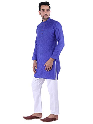 Image of JEXI Men's Cotton Blend Solid Kurta Pyjama Set - Knee-Length, Mandarin Collar, Full Sleeve, Ethnic Wear