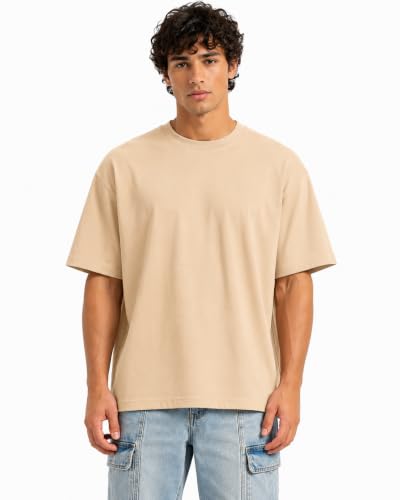 Image of VEL Plain 240 GSM Heavy Cotton Oversized T-Shirt Baggy Fit Drop Shoulder Half Sleeves Round Neck Solid Pure 100% Cotton T-Shirt for Men (Pack of 3)
