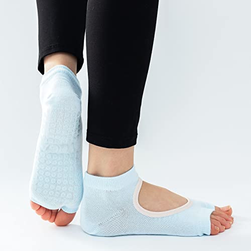 Toeless Open Toe Yoga Socks For Women Pilates Socks With Grips Non Slip Socks For Pilates Ballet Dance Barefoot (2 Pairs (Blue & Pink)) #TOP1