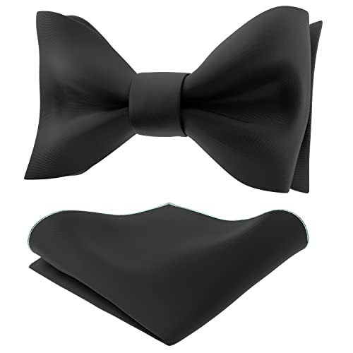 Image of Adam Young Men's Self Tie Bow Tie with Pocket Squares Made of Sami-Glossy Satin Bowtie for Tuxedo Faux Silk