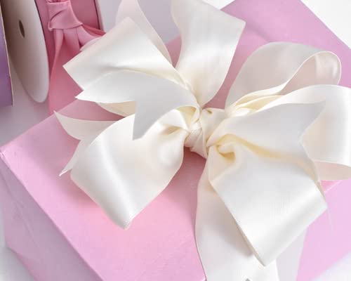 Image of 100 Yards Ivory Satin Ribbon Polyester Ribbon for Gift Wrapping Very Suitable for Weddings Party Hair Bow Invitation Decorations and More(1-1 /2 inch X 50Yards X 2 Roll)