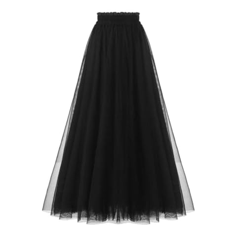 OBBUE Women's A Line Tulle Party Evening Tutu Skirts Tea Length Black-L/XL Cover