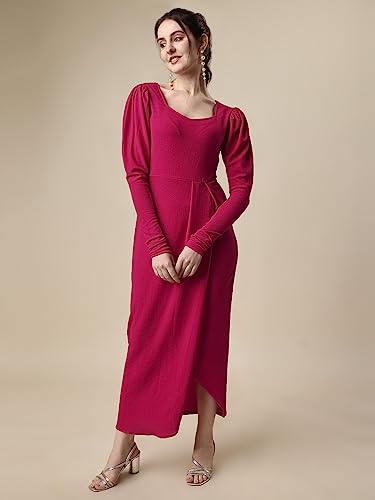 Image of Sheetal Associates Women's Puff Sleeve Wrap Bodycon Casual Maxi Dress Black
