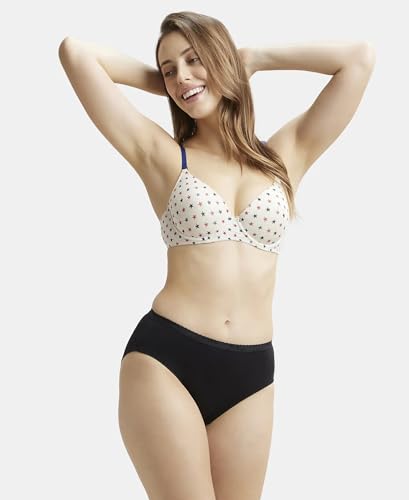 Image of Jockey UL50 Women's Under-Wired Padded Super Combed Cotton Elastane Stretch Medium Coverage Printed T-Shirt Bra with Detachable Straps (Prints May Vary)