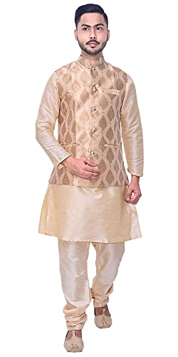 Image of Men's Silk Kurta Pajama Jacket /Waistcoat /Blazer Set