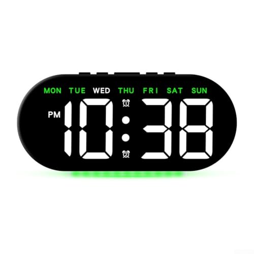 Hosrivae Reloj despertador digital LED con puerto de carga USB, reloj de noche multifunción para dormitorio con luz ambiental y alarma ajustable, negro (B-verde)