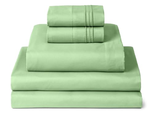 Image of Mellanni Split King Sheets Set - 5 PC Iconic Collection Bedding | Hotel Luxury, Extra Soft, Cooling Bed Sheets - Wrinkle, Fade, Stain Resistant (Split King, Pistachio)