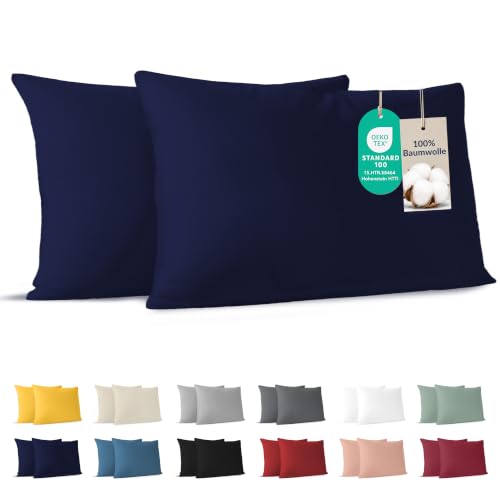 Dreamzie - Kissenbezug 40 x 80cm - 2er Set - 100% Baumwolle - Dunkelblau – Ansicht 1