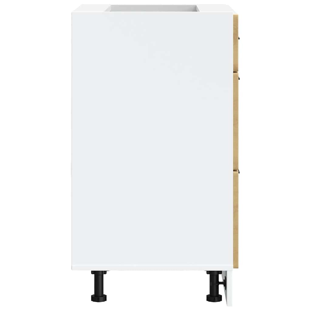 Porto Artisan - Mobiletto da cucina in legno di quercia Artisan, 60 x 46 x 81,5 cm, con vano portaoggetti, piedini regolabili, cassetto e porta, autoportante, salvaspazio, per cucina, sala da