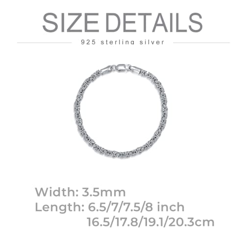 Solid 925 Sterling Silver 2.4MM/3.5MM Byzantine Chain Bracelet for Men Women,with Lobster Claw Clasp,Made in Italy 6.5/7/7.5/8 Inch 7