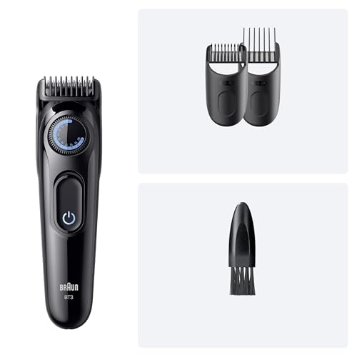 Image of Braun Beard Trimmer Series 3, +3 Styling Accessories, Ultra Sharp Blade, 50 Min Battery Life, 40 Length Settings, BT3520, Black /Blue