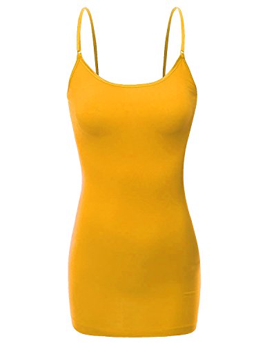 Bozzolo XT1002L Adjustable Spaghetti Strap Basic Long Cami Tunic Tank Top Plus Size Mustard 2XL