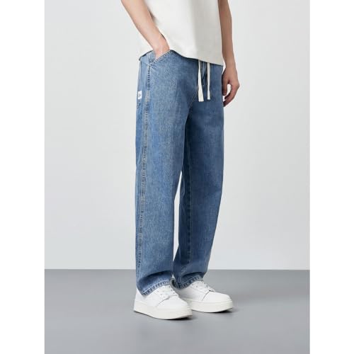 Straight Leg Jeans with Drawstring Loose Denim Pants2