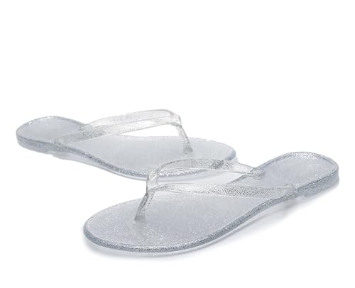 Image of Womens Flip Flops Thong Sandals Jelly Shoes Flat for Ladies Slides Black Slippers Size 9 Slip On Summer Beach Dressy
