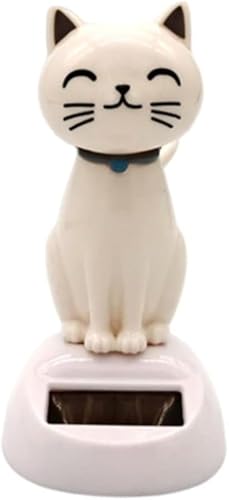 Sluswallow White Cat Solar Powered Decor, Cute Swing Animal Dancing Dolls Car Dashboard Ornament, Solar Shaking Cat Desktop Decoration for Home Office, Solar Power Kits, Decor