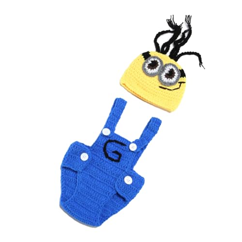 LIDNAO ハロウィン ベビー服 ミニオン 男女兼用 2点セット 帽子+ズボン 子供服 キッズコスチューム ベビーニューボーンフォト 寝相アート 写真撮影 (ブルー,0-3ヶ月)