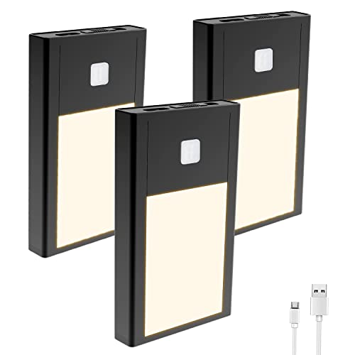 Vst Led Usb Rechargeable Battery Operated Night Light,Motion Sensor Activated Night Light, Magnetic Suck Installation, For Bedroom Hallway Stair Nursery Kids Room 68Mm 3000K(3Pack Black) #TOP28