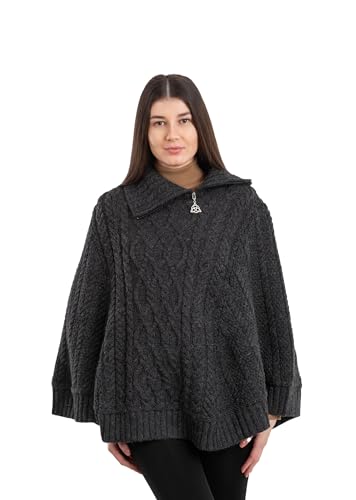 Image of SAOL Ireland Ladies 100% Merino Wool Cowl Neck Zipper Poncho