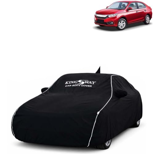 Image of KINGSWAY Super Waterproof Car Cover Only with Honda Amaze (Year 2018 to 2020 - All Model) | Mirror and Antenna Pockets | All Weather Car Body Cover with Silver Piping | Black